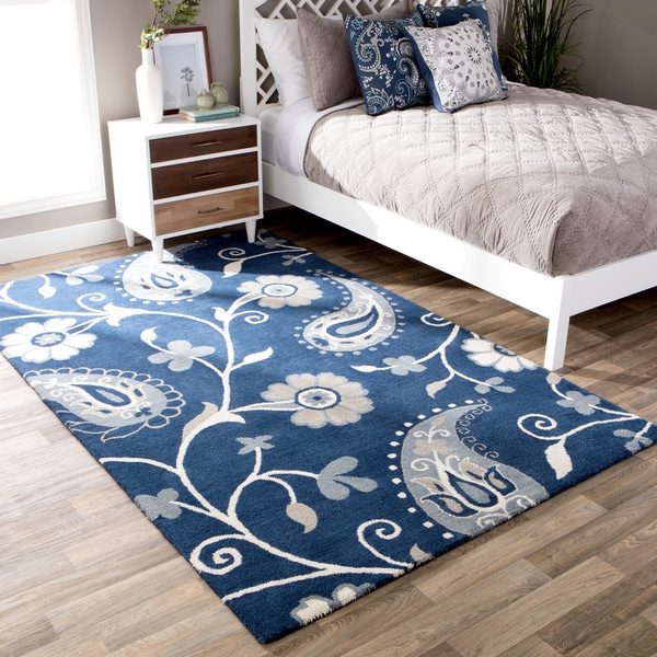 Andrew Charles Paisley Park Collection Navy Wool Area Rug (5' x 8') - 5' x 8'
