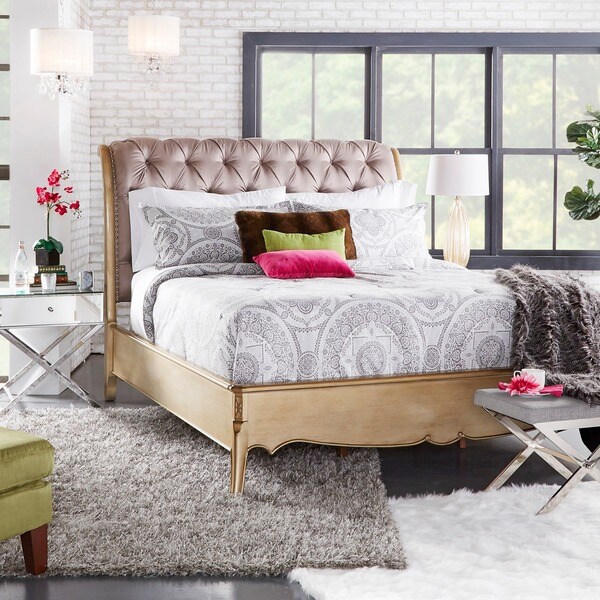 Elizabeth Buttontufted Champagne Gold Finish Upholstered Bed Free