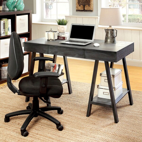 Furniture of America Fowe Rustic Grey 47-inch Solid Wood 2-shelf Desk