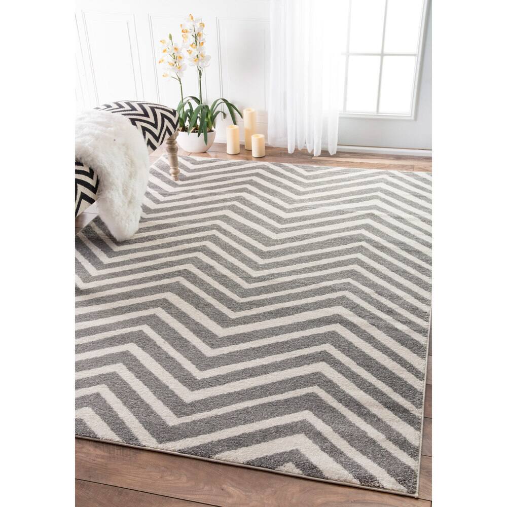 Nuloom Geometric Grey Power-Loomed Modern Chevron Area Rug