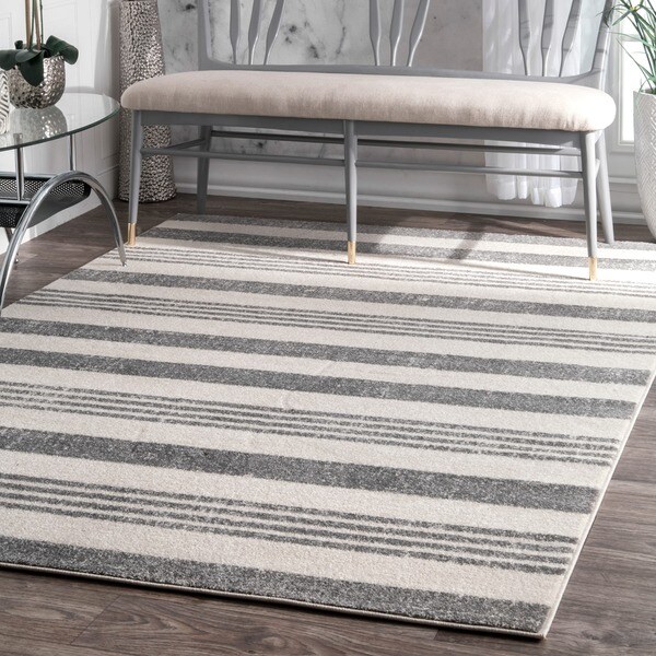 nuLOOM PowerLoomed Geometric Stripes Grey Rug (7'10 x 11'2) Free