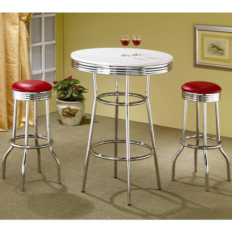 Haverstraw Nostalgic Retro Chrome Bar Set - White Table Only