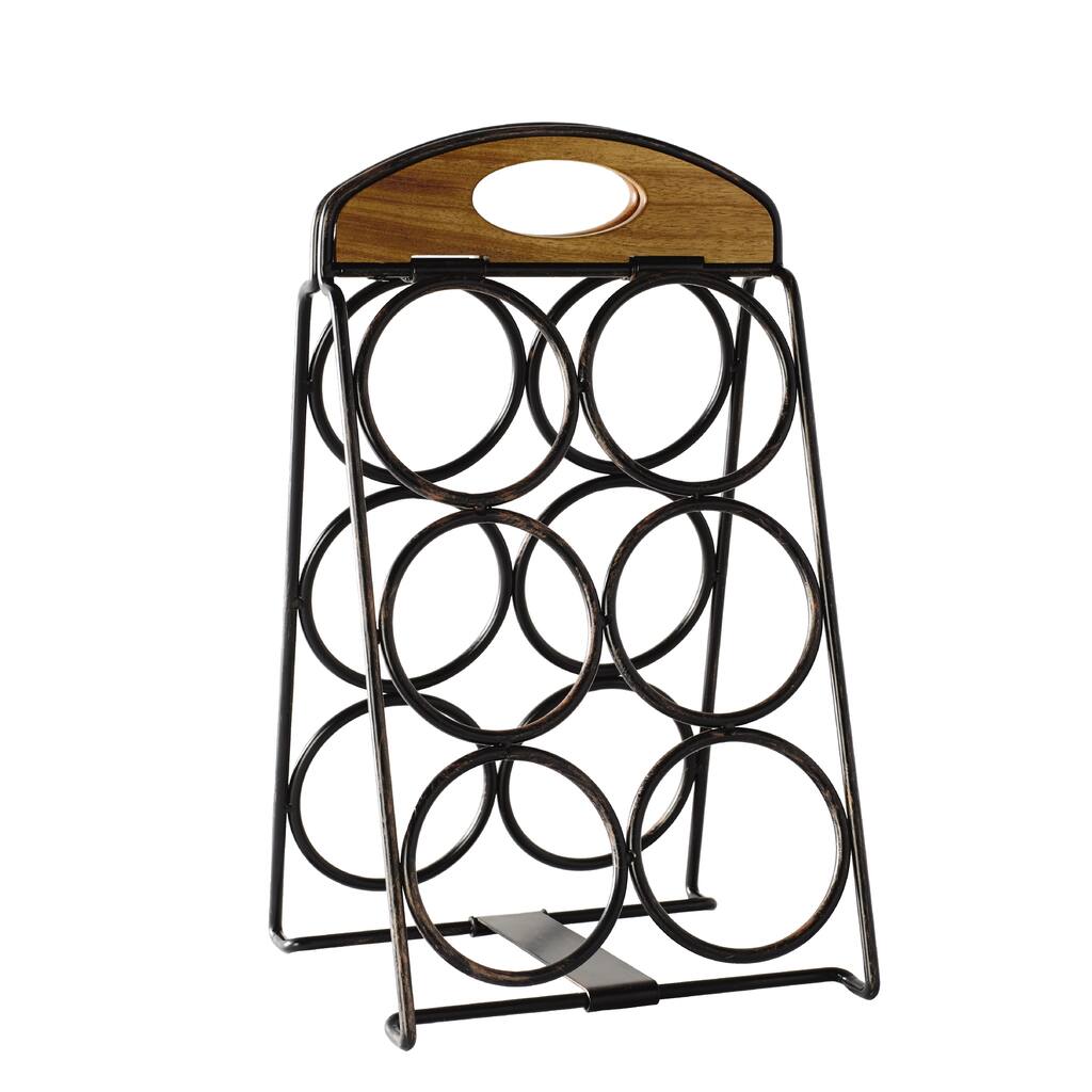 Foldable 6 Bottle Wine Rack W Antique Black Finish