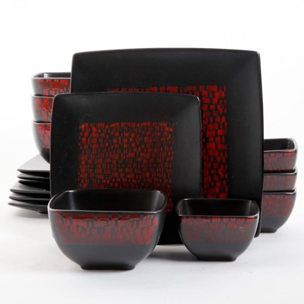 Gibson Elite Modo 16piece Red/ Black Double Bowl Dinnerware Set Free