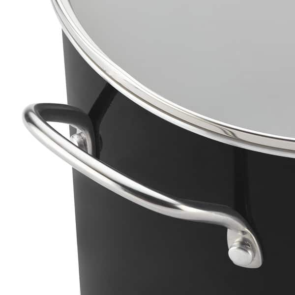 Induction Pasta Pot Oval Aluminum 5.5 Quart with Strainer Lid Nonstick  Black