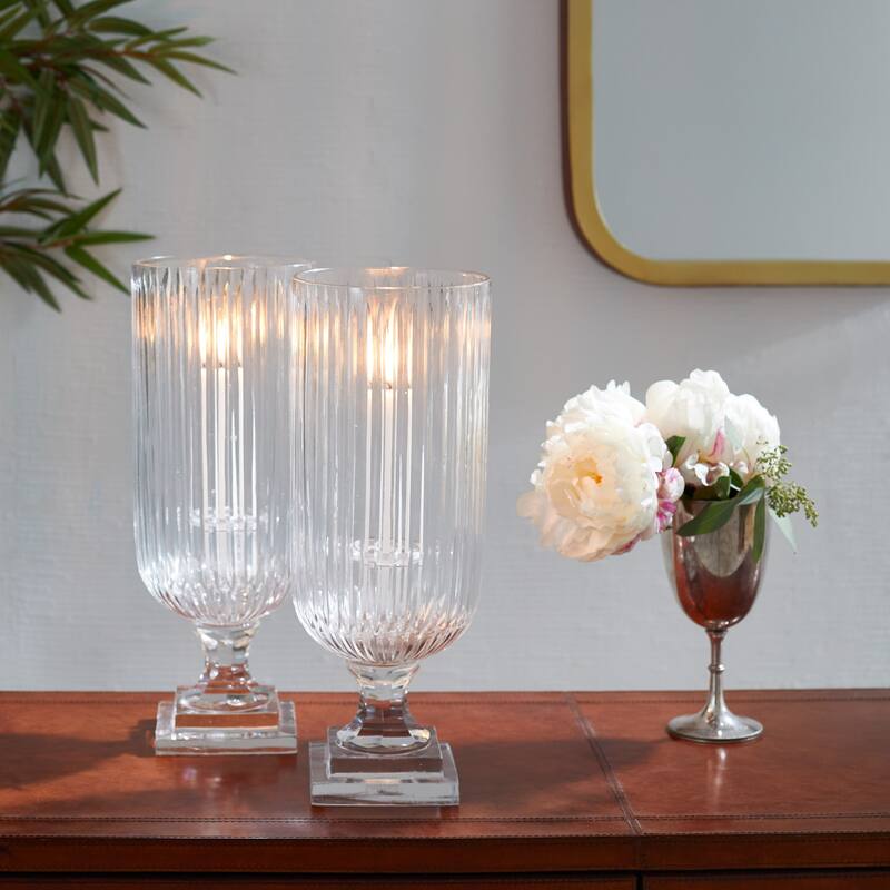 Etched Glass Wine Leg Hurricanes (Set of 2)