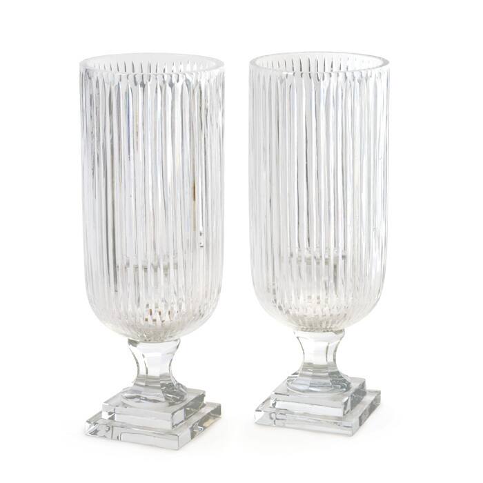 Etched Glass Wine Leg Hurricanes (Set of 2)