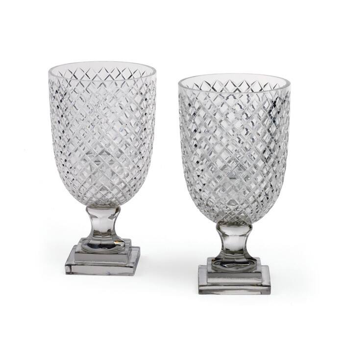Hand-Cut Glass Cut Hurricanes (Set of 2)