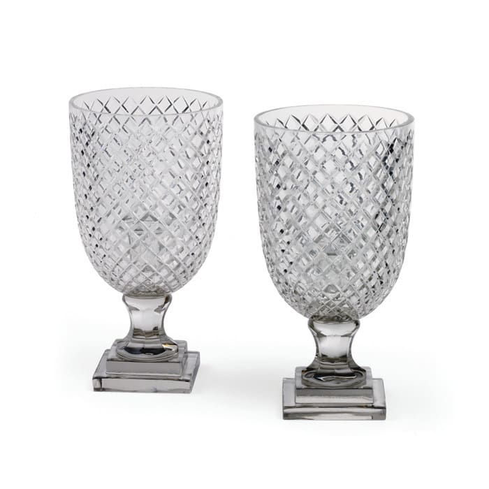 Hand-Cut Glass Cut Hurricanes (Set of 2)