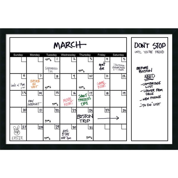 Mezzanotte White DryErase Calendar' Message Boards 38 x 26inch