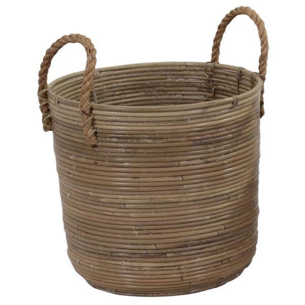 Natural Rattan Round Storage Basket With Handles by East at Main