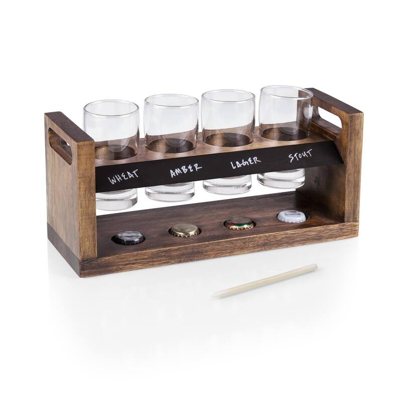 Craft Beer Flight Beverage Sampler, (Acacia Wood)