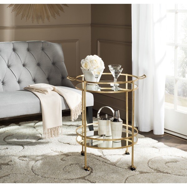 Safavieh Lavinia Gold Mirror Top Bar Cart Free Shipping Today Safavieh Lavinia Gold Mirror Top Bar Cart