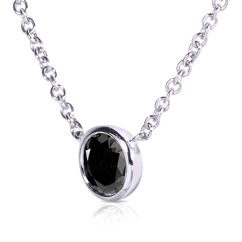 Annello by Kobelli 14k White Gold 1/2ct Black Diamond Solitaire Bezel Pendant