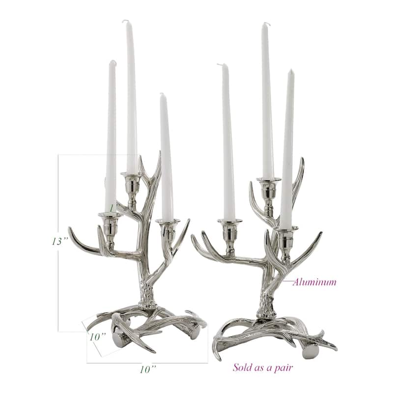 Polished Antler Metal Candelabras (Set of 2)