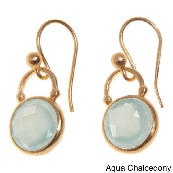 Yellow Gold Flashed Sterling Silver 6mm Gemstone Dangling Round Half Hoop Stud Earrings