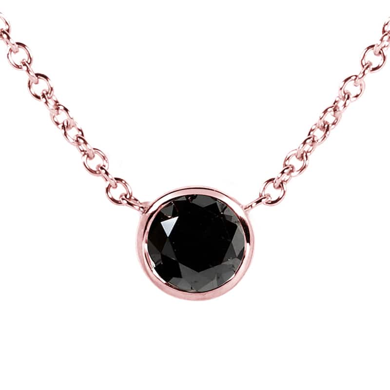 Annello by Kobelli 14k Rose Gold 1/2ct Black Diamond Solitaire Bezel Pendant