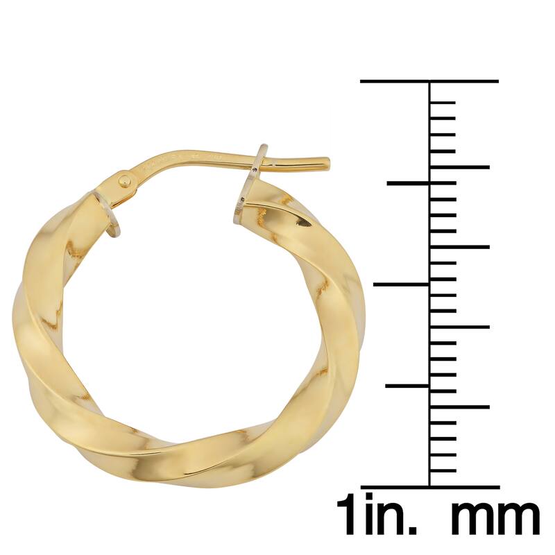 Fremada 18k Yellow Gold Italian 3x15-mm Twisted Hoop Earrings