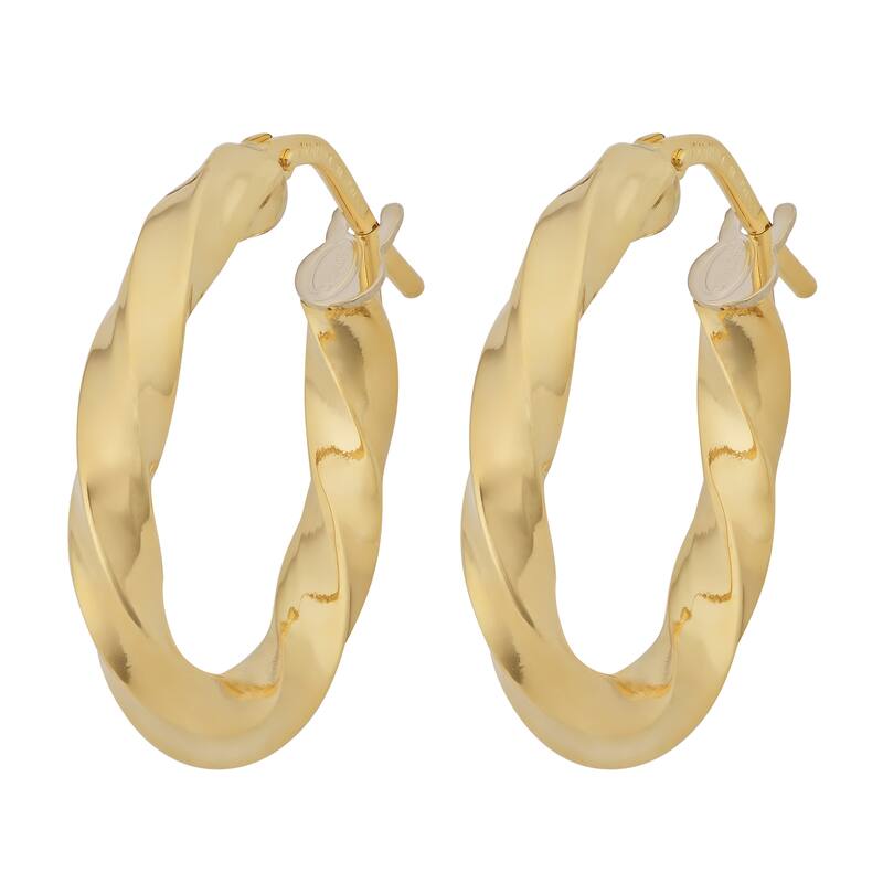 Fremada 18k Yellow Gold Italian 3x15-mm Twisted Hoop Earrings