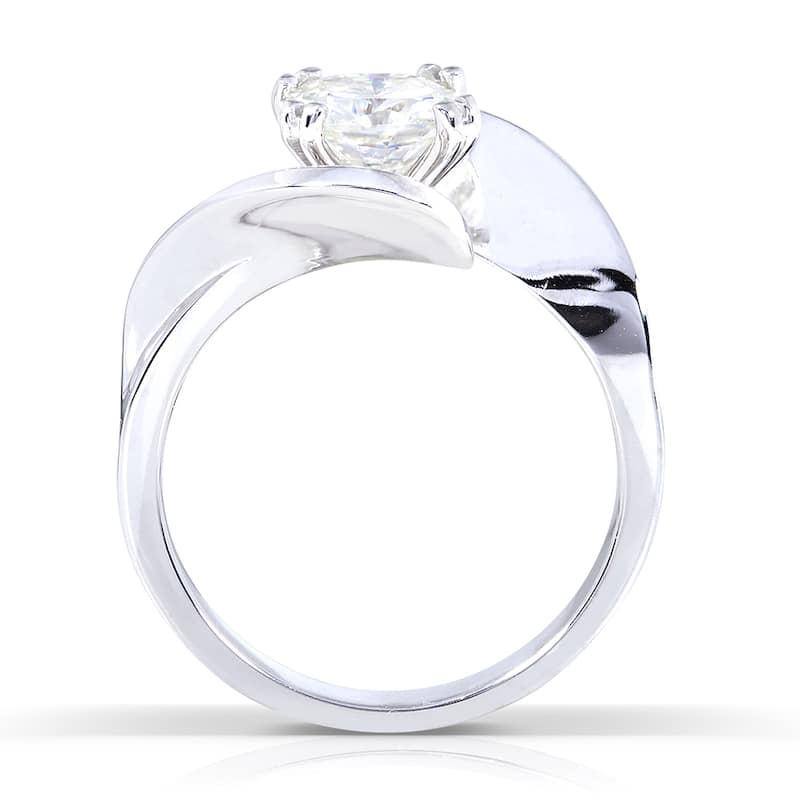 Annello by Kobelli 14k White Gold 1 1/10ct Cushion Moissanite Wide Bypass Style Solitaire Unique Engagement Ring