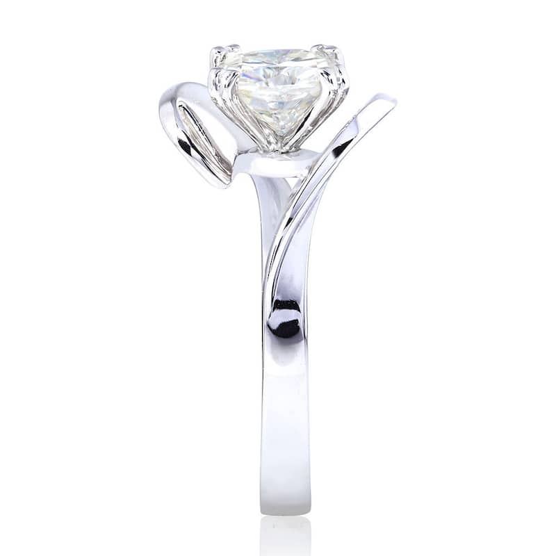 Annello by Kobelli 14k White Gold 1 1/10ct Cushion Moissanite Wide Bypass Style Solitaire Unique Engagement Ring