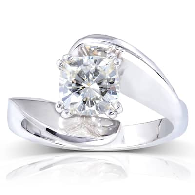 Annello by Kobelli 14k White Gold 1 1/10ct Cushion Moissanite Wide Bypass Style Solitaire Unique Engagement Ring
