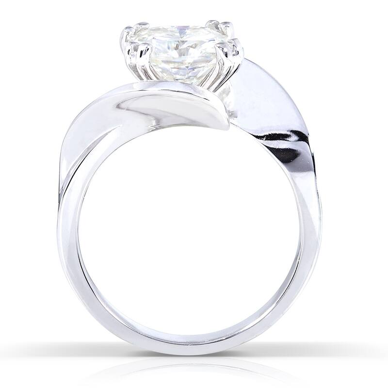 Annello by Kobelli 14k White Gold 2ct Cushion Moissanite Wide Bypass Style Solitaire Unique Engagement Ring