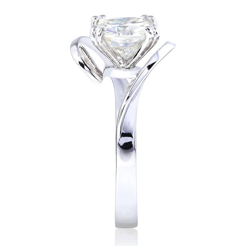 Annello by Kobelli 14k White Gold 2ct Cushion Moissanite Wide Bypass Style Solitaire Unique Engagement Ring