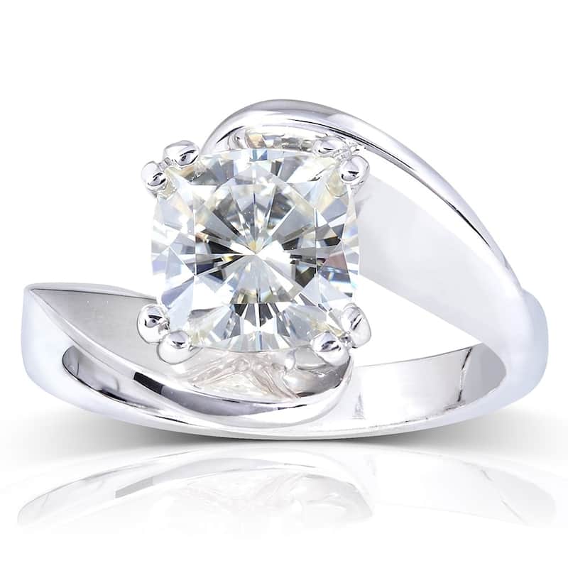 Annello by Kobelli 14k White Gold 2ct Cushion Moissanite Wide Bypass Style Solitaire Unique Engagement Ring - 4
