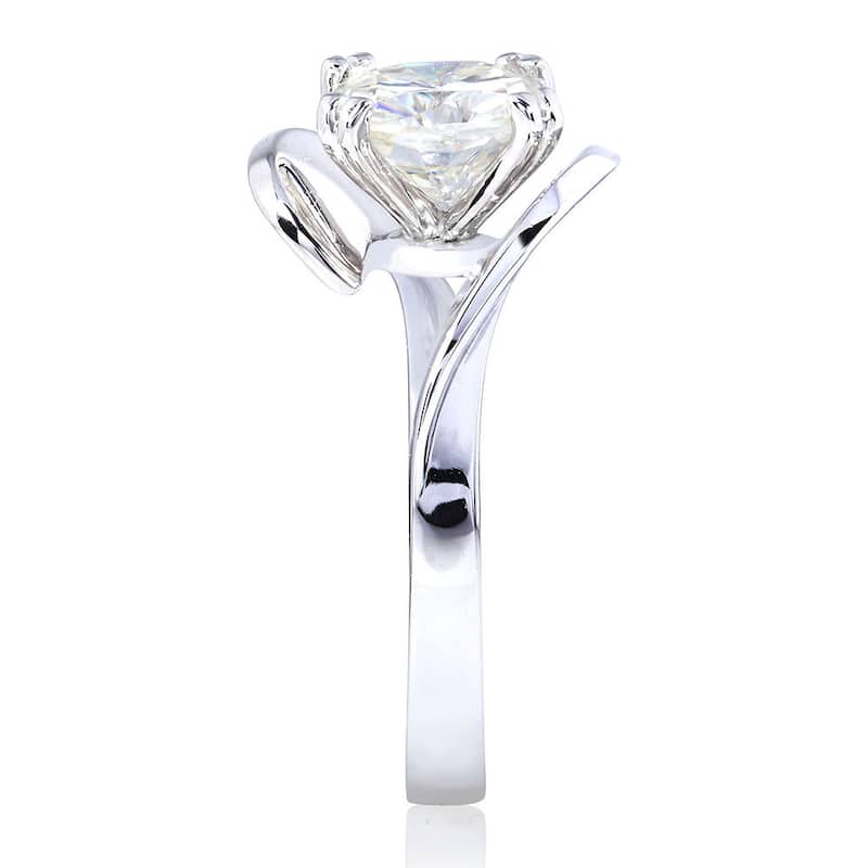 Annello by Kobelli 14k White Gold 2ct Cushion Moissanite Wide Bypass Style Solitaire Unique Engagement Ring