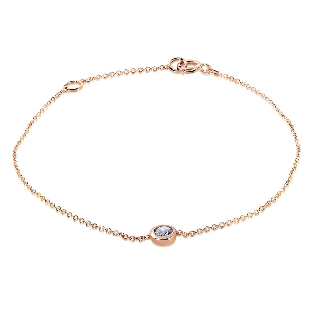Kobelli 0.25 Carat Natural Diamond Solid 14k Rose Gold Bezel Minimalist Delicate Chain Bracelet