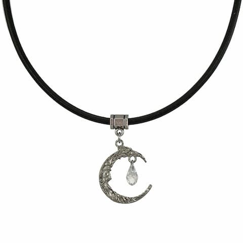 Handmade Jewelry by Dawn Antique Pewter Crescent Moon Leather Cord Necklace (USA)