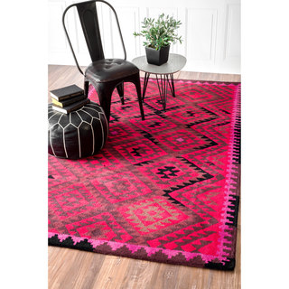 Nuloom Geometric Fuchsia Handmade Tribal Wool Fancy Area Rug - Bed Bath ...