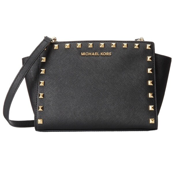 Shop Michael Kors Selma Stud Black Medium Crossbody Handbag - Free ...
