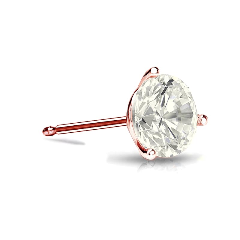 Auriya 1/4ctw Round SINGLE STUD (1) Diamond Earring 14k Gold 3-Prong Martini - Rose