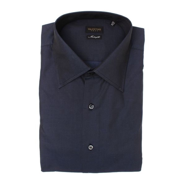 Valentino Men's Interfit Blue Cotton Dress Shirt - Overstock - 11404283