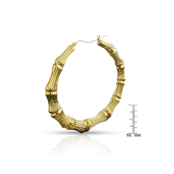 10k Yellow Gold Womens Fancy Bamboo Door Knocker Hoop Earrings