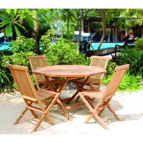 Handmade Vineyard Teak Folding Octagon Table and Chairs Set (Indonesia)