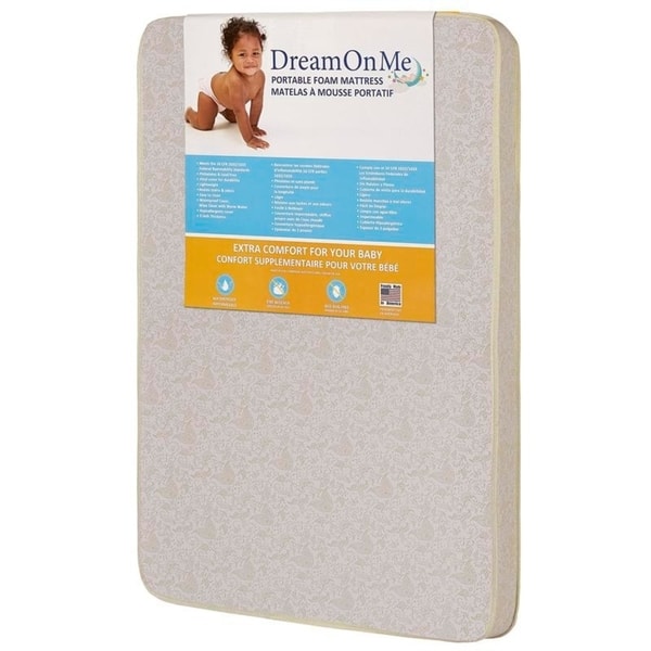 slide 2 of 5, Dream On Me 3-inch Square Corner Playard Mattress - White