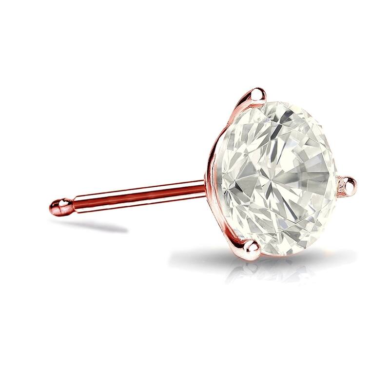 Auriya 1ctw Round SINGLE STUD (1) Diamond Earring 14k Gold 3-Prong Martini - Rose