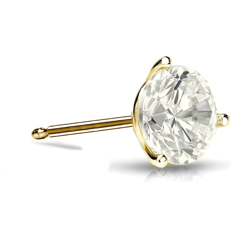 Auriya 1ctw Round SINGLE STUD (1) Diamond Earring 14k Gold 3-Prong Martini - Yellow