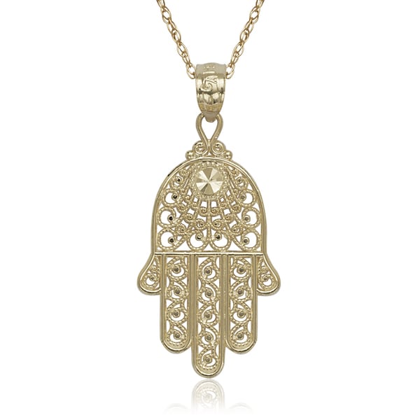 Curata 14k Yellow Gold Hand Of God Hamsa 16-inch Pendant