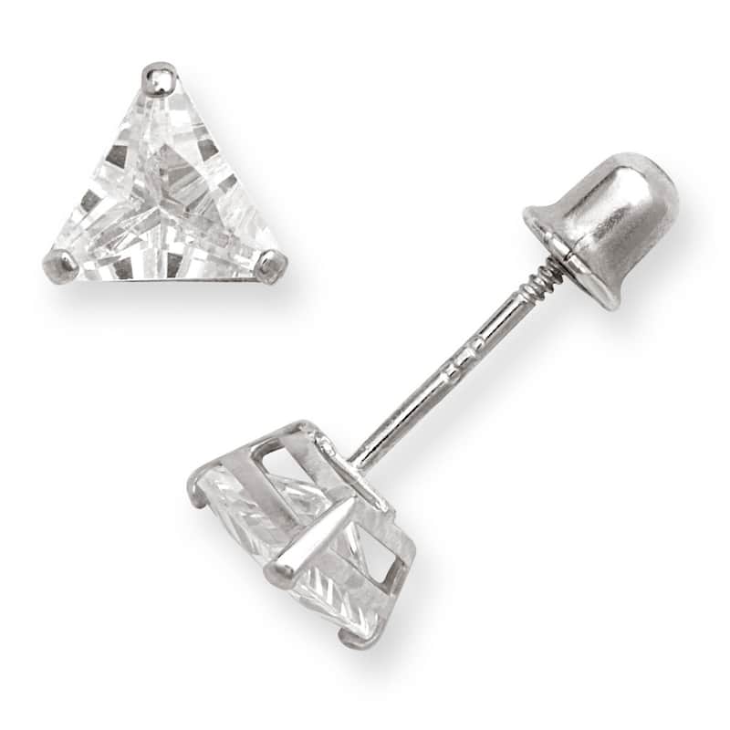 Curata 14k Gold 5mm Trillion-shape Cubic Zirconia Stud Screw-back Earrings - White - White