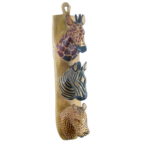 Handmade 3-in-1 Giraffe/ Zebra/ Cheetah Wooden Wall Plaque (Kenya)