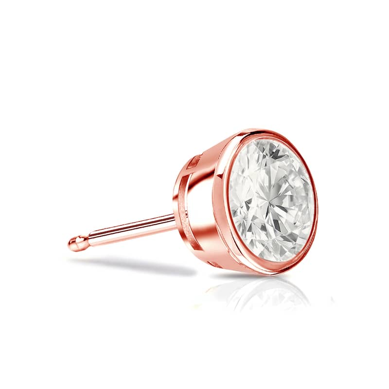 Auriya 1/4ctw Bezel Set Round Diamond SINGLE STUD (1) Earring 14k Gold - Rose