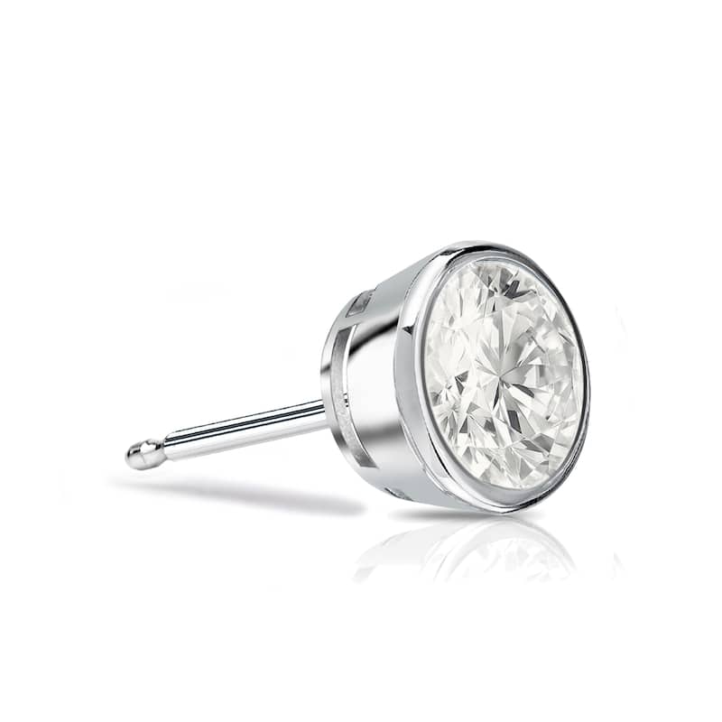Auriya 1/4ctw Bezel Set Round Diamond SINGLE STUD (1) Earring 14k Gold - White