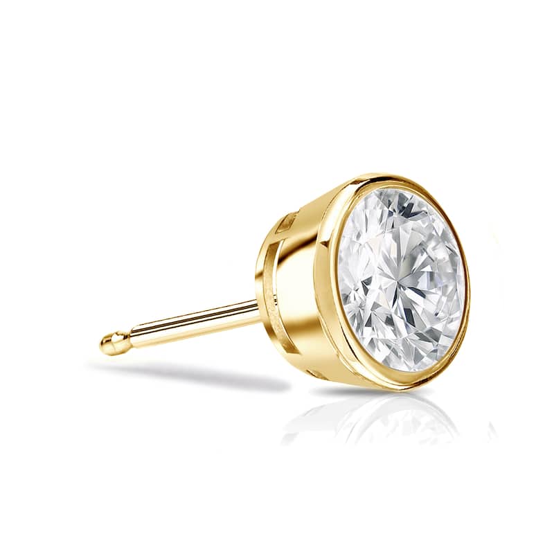 Auriya 14k Gold 1/3ct TDW Bezel-Set Round SINGLE STUD (1) Diamond Earring