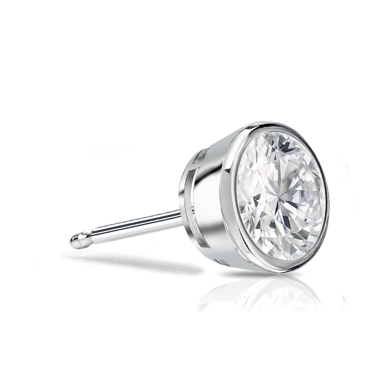 Auriya 14k Gold 1/3ct TDW Bezel-Set Round SINGLE STUD (1) Diamond Earring