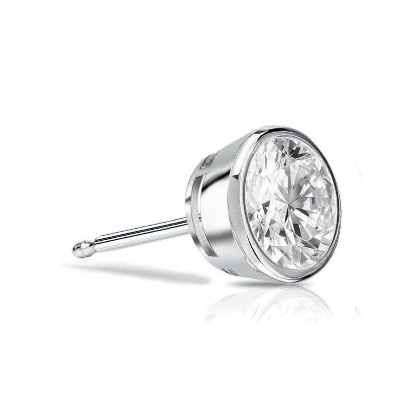 Auriya 14k Gold 1/3ct TDW Bezel-Set Round SINGLE STUD (1) Diamond Earring