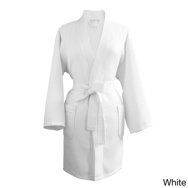 Victoria Luxury Waffle Kimono Robe - White